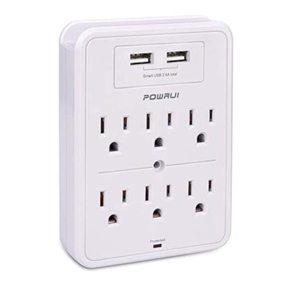 Surge Protector, USB Wall Charger with 2 USB Charging Ports(Smart 2.4A Total) - Picture 8 of 8